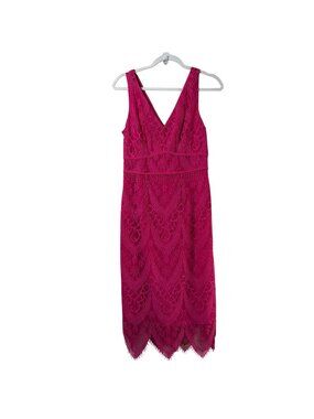 Nanette Lepore Midi Lace Cocktail Dress Size 6 Pink V Neck Endless Summer Glam